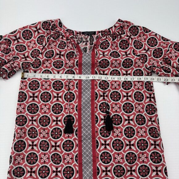 Simply Southern Women’s Dress Red Black Boho Print Tassel Bell Sleeve Size Small - Picture 6 of 7